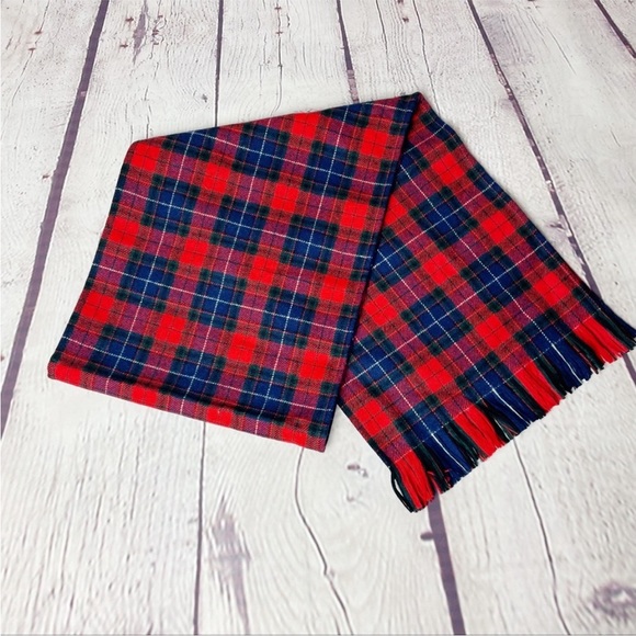 Vintage 1960’s Pendleton Wool Scarf Tartan Plaid Red Blue Green - Picture 9 of 10